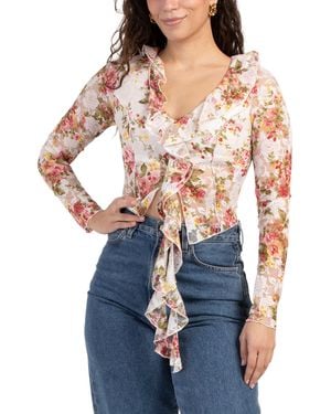 TJ Maxx Ruffle Floral Top For Nylon/Spandex/Polyester - Blue