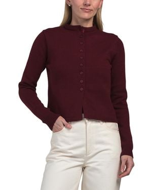 TJ Maxx Funnel Neck Button Front Cardigan, Nylon/Polyester/Viscose - Red