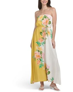 TJ Maxx Linen Blend Colorblock Floral Maxi Dress For Linen/Rayon - Yellow