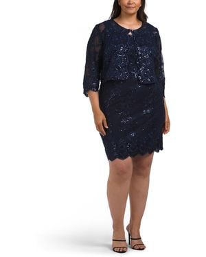 TJ Maxx Plus Stretch Embroidery Sheath Dress With Bolero Jacket For Spandex/Polyester - Blue