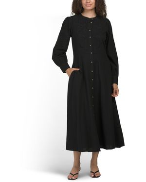 TJ Maxx Embroidered Long Sleeve Shirt Dress For Cotton/Polyester/Linen - Black