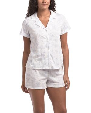 TJ Maxx 2Pc Toile Notch Collar Pajama Top And Shorts Set For Spandex/Polyester - White
