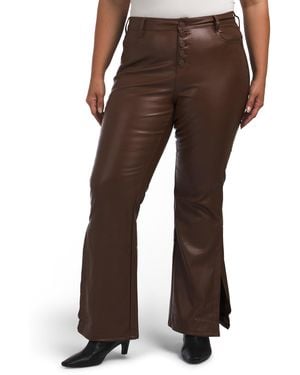 TJ Maxx Plus Faux Leather Flare Leg Pants For Polyester - Brown