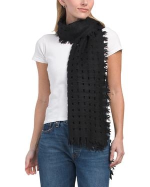 TJ Maxx Cashmere Basket Weave Scarf With Fringe For - Black