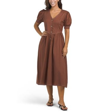 TJ Maxx Contrast Stitching Maxi Dress For Cotton - Brown