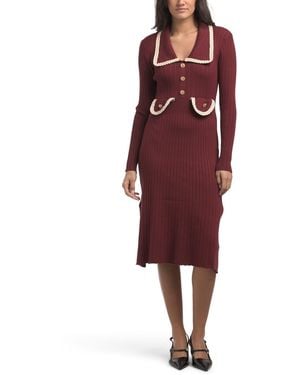 TJ Maxx Long Sleeve Braided Trim Sweater Dress For Spandex/Polyester - Red