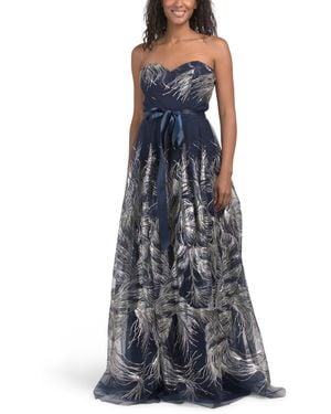 TJ Maxx Strapless Sequin Tulle Gown For Polyester - Blue