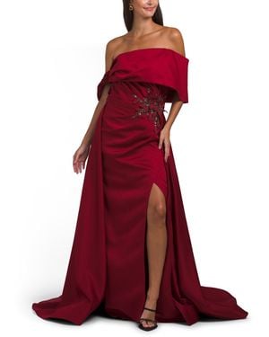 TJ Maxx Off The Shoulder Gown With Floral Applique For Polyester - Red