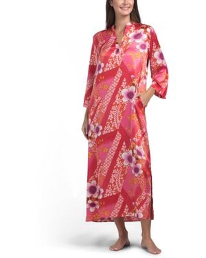 TJ Maxx Magnolia Satin Mandarin Collar Caftan For Spandex/Polyester - Red