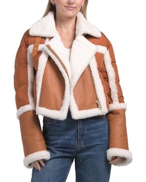 TJ Maxx Lamb Shearling Montana Cropped Jacket For Polyester - Blue