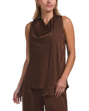 TJ Maxx Textured Satin Scarf Top For Polyester - Brown