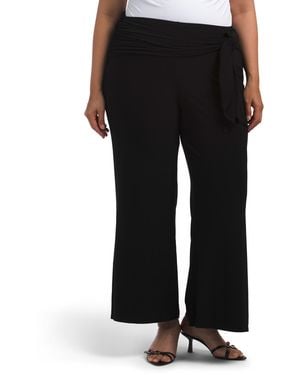 TJ Maxx Plus Side Sash Pull On Knit Wide Pants For Polyester - Black