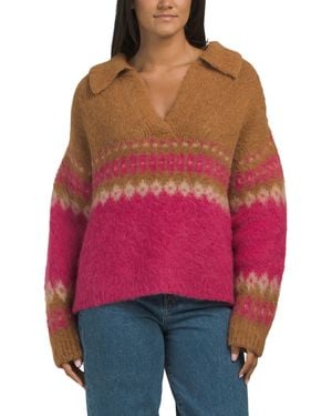 TJ Maxx Italian Luxe Brushed Fair Isle Polo, Wool/Alpaca - Red