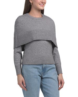 TJ Maxx Knit Ribbed Cape Overlay Sweater, Nylon/Polyester/Rayon - Gray