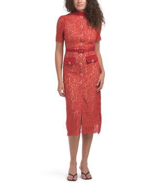 TJ Maxx Short Sleeve Lace Midi Dress For Spandex/Polyester - Red