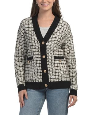 TJ Maxx Plaid Button Front Knit Jacket, Nylon/Polyester/Viscose - Black
