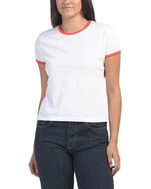 TJ Maxx Ringer Crew Neck Top For Cotton - White