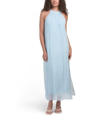 TJ Maxx Silk Blend Halter Maxi Dress For Viscose - Blue