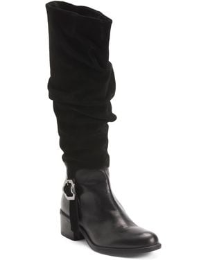 TJ Maxx Leather And Suede Slouchy High Shaft Boots For Leather/Suede - Black