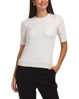 TJ Maxx Tencel Blend Jersey Elbow Sleeve Crew Neck Top For Spandex/Acrylic/Rayon - White