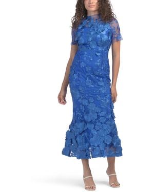 TJ Maxx Short Sleeve 3D Floral Gown For Spandex/Polyester - Blue