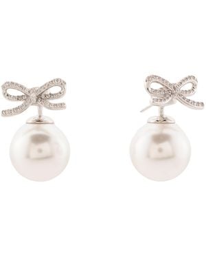 TJ Maxx Crystal Bow Pearl Drop Earrings - White