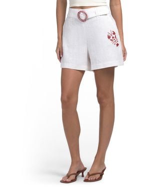 TJ Maxx Linen Blend Pull On Shorts With Embroidery And Beaded Belt For Linen/Rayon - White