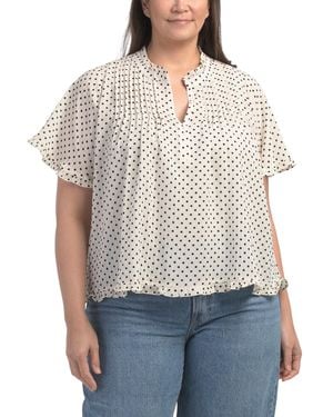 TJ Maxx Plus Pintuck Ruffle Sleeve Blouse For Spandex/Polyester - White