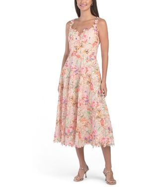 TJ Maxx Sleeveless Printed Lace Tea Length Dress For Polyester - Pink