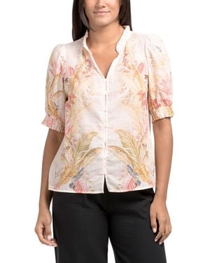 TJ Maxx Voile Button Up Blouse With Ruffle Trim For Cotton - White