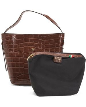 TJ Maxx Leather Crocodile Structured Bucket With Center Pouch For - Brown