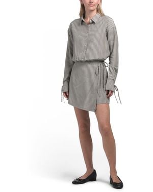 TJ Maxx Button Front Stripe Romper With Cuff Bow Tie For Polyester/Rayon - Gray