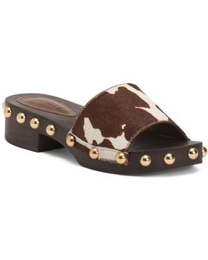 TJ Maxx Leather Shayla Beads Low Block Heel Sandals For Leather - Brown