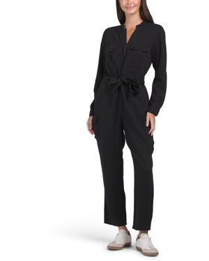 TJ Maxx Linen Blend Long Sleeve Utility Jumpsuit For Cotton/Linen - Black