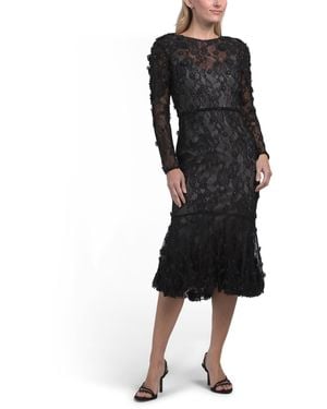 TJ Maxx Long Sleeve 3D Embellished Cocktail Dress For Polyester - Black