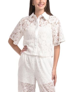 TJ Maxx Lace Short Sleeve Cropped Shirt For Nylon/Cotton/Polyester - White