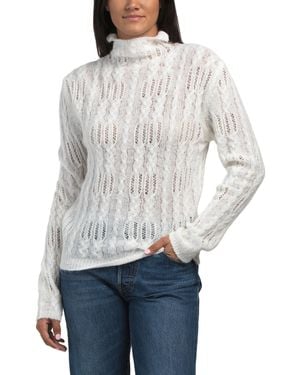 TJ Maxx Lace Stitch Cable Mock Neck Sweater, Wool/Alpaca - Gray