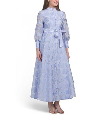 TJ Maxx Long Sleeve Floral Embroidered Maxi Dress With Buttons For Spandex/Polyester - Blue
