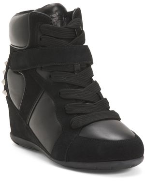 TJ Maxx Leather And Suede Bopster Studded Wedge Sneakers For Leather/Suede - Black