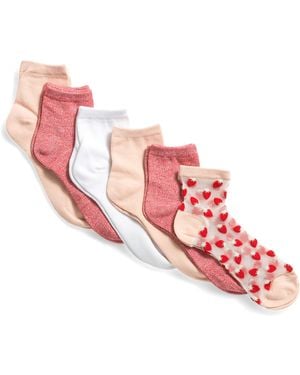 TJ Maxx 6Pk Quarter Socks For Spandex/Polyester - Pink