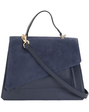 TJ Maxx Leather Asymmetrical Satchel With Suede Flap, Leather/Suede - Blue