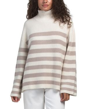 TJ Maxx Cashmere Striped Turtleneck Sweater - Gray