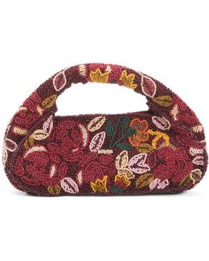 TJ Maxx Fall Floral Motif Fully Beaded Hobo Shoulder Bag For Leather - Red