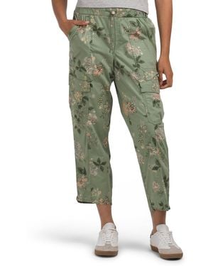 TJ Maxx Poplin High Rise Toggle Waist Drawstring Pants With Cargo Pockets For Spandex/Cotton - Green
