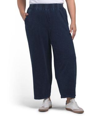 TJ Maxx Plus Chambray French Terry Wide Leg Pull On Pants For Spandex/Cotton/Polyester - Blue