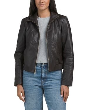 TJ Maxx Leather Bomber Jacket, Polyester/Leather - Black