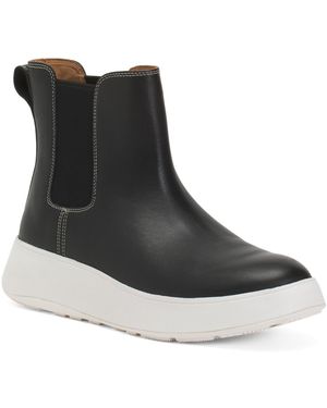 TJ Maxx Leather F Mode Contrast Stitch Flatform Chelsea Boots For - Black