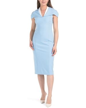 TJ Maxx Tati Contrast Collar Cape Sheath Dress For Spandex/Polyester - Blue