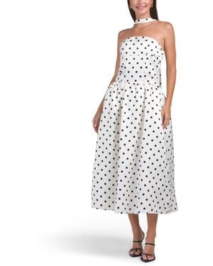 TJ Maxx Strapless Polka Dot Dropped Waist Gown For Spandex/Polyester - White
