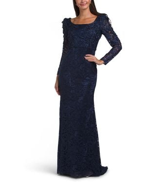 TJ Maxx Long Sleeve Embellished Gown For Polyester - Blue